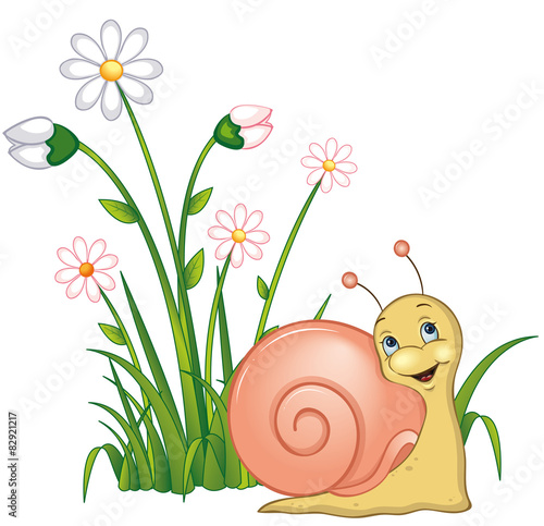 kleine Schnecke zwischen den Blumen 