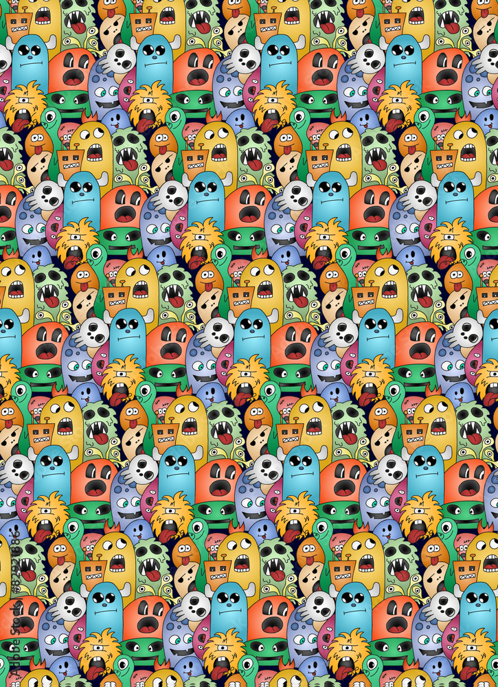 Doodle monsters seamless pattern
