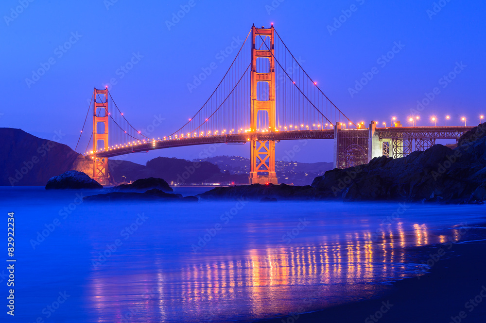 Golden gate at night in San Francisco