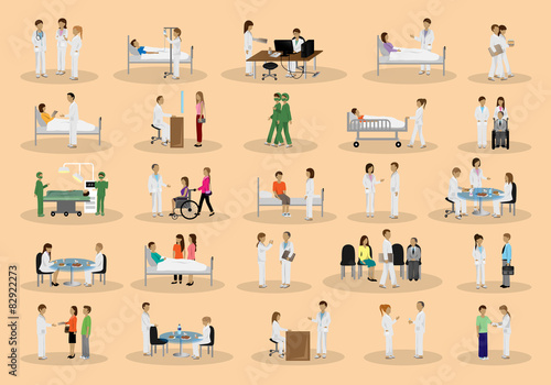 Medical Staff And Patients Different Situations - Isolated On Background - Vector Illustration, Graphic Design Editable For Your Design