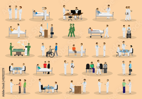 Medical Staff And Patients Different Situations - Isolated On Background - Vector Illustration, Graphic Design Editable For Your Design