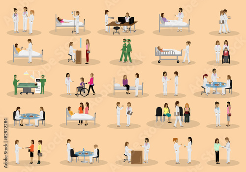Medical Staff And Patients Different Situations - Isolated On Background - Vector Illustration, Graphic Design Editable For Your Design