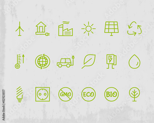 Green, Ecology and environmental protection outline icon set