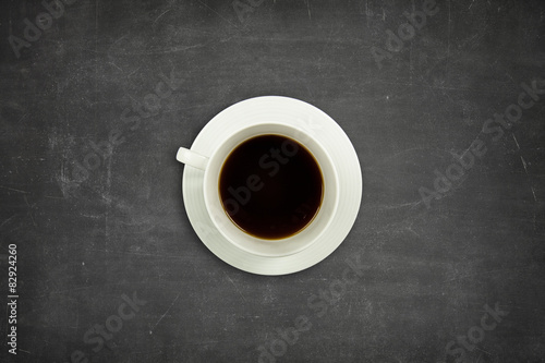 Black blank blackboard with coffee cup