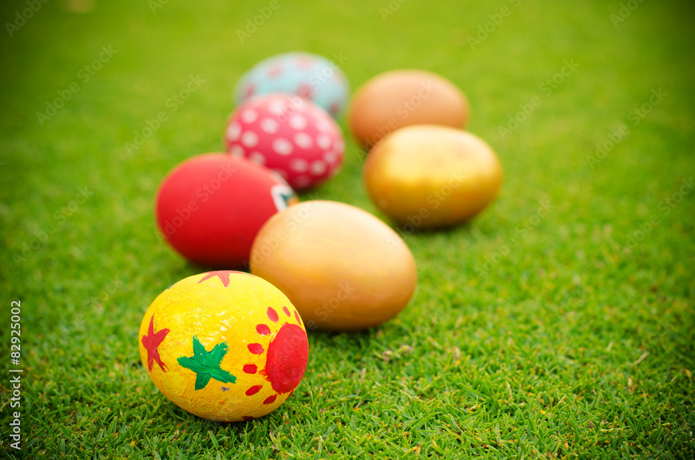 easter eggs on the grass background easter eggs on the grass background