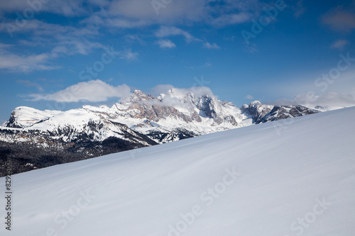 Winter panorama on mountains in Val Gardena