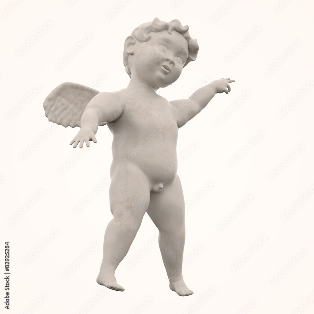 Marble Angel Chubby Male Child Winged. Isolated on White Marble Angel Chubby Male Child Winged. Isolated on White