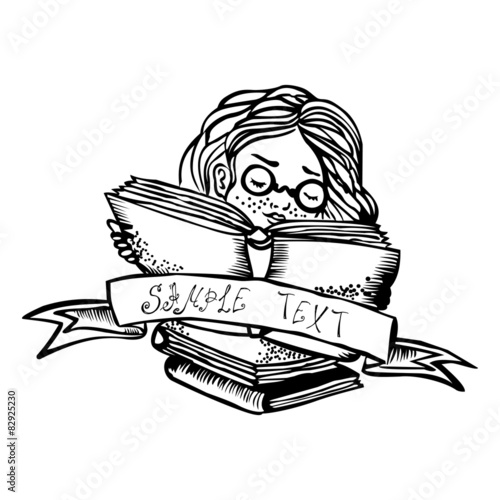 Girl with glasses reading a book