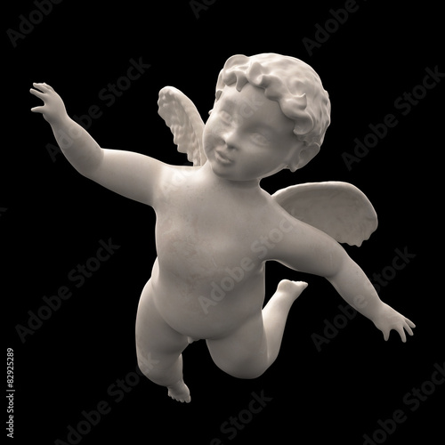 Marble Angel Chubby Male Child Winged.  Isolated on Black photo