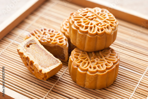 Mid-Autumn Festival moon cake on wooden board