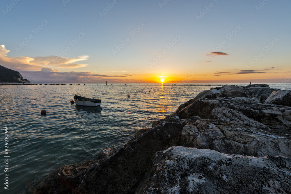 Sunrise on the coast of Conero, Marche, Italy