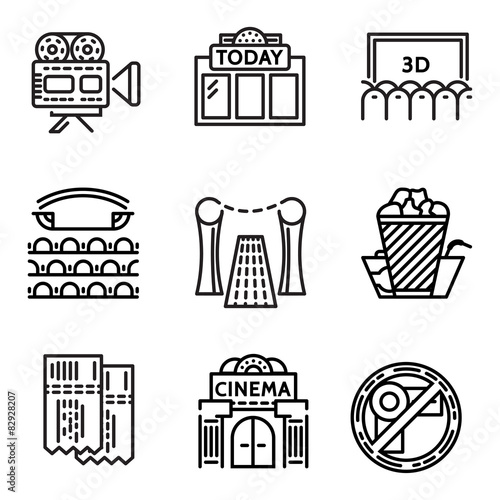 Cinema flat line vector icons