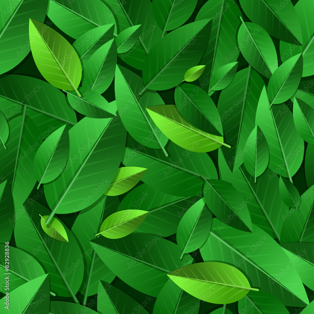 Fototapeta premium Vector seamless summer pattern with green leaves. Nature ecology