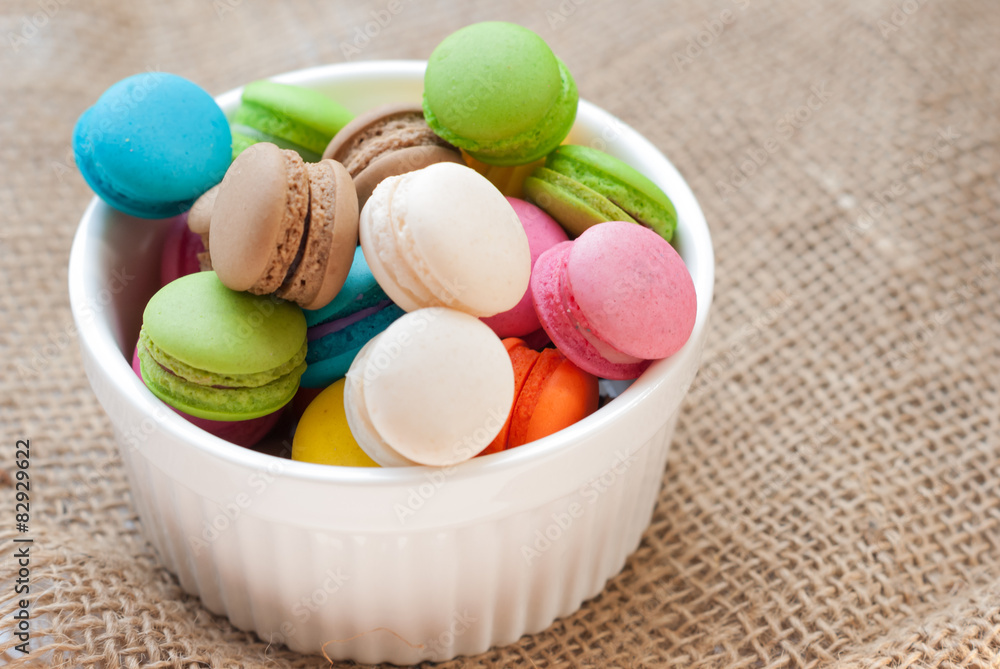 Obraz premium French macaroons. Coffee, chocolate, vanilla and raspberry macar
