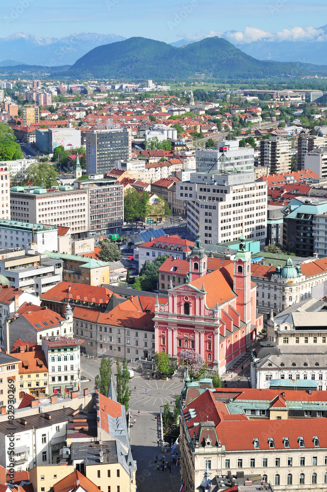 Aerial view of Slovenian capital Ljubljana