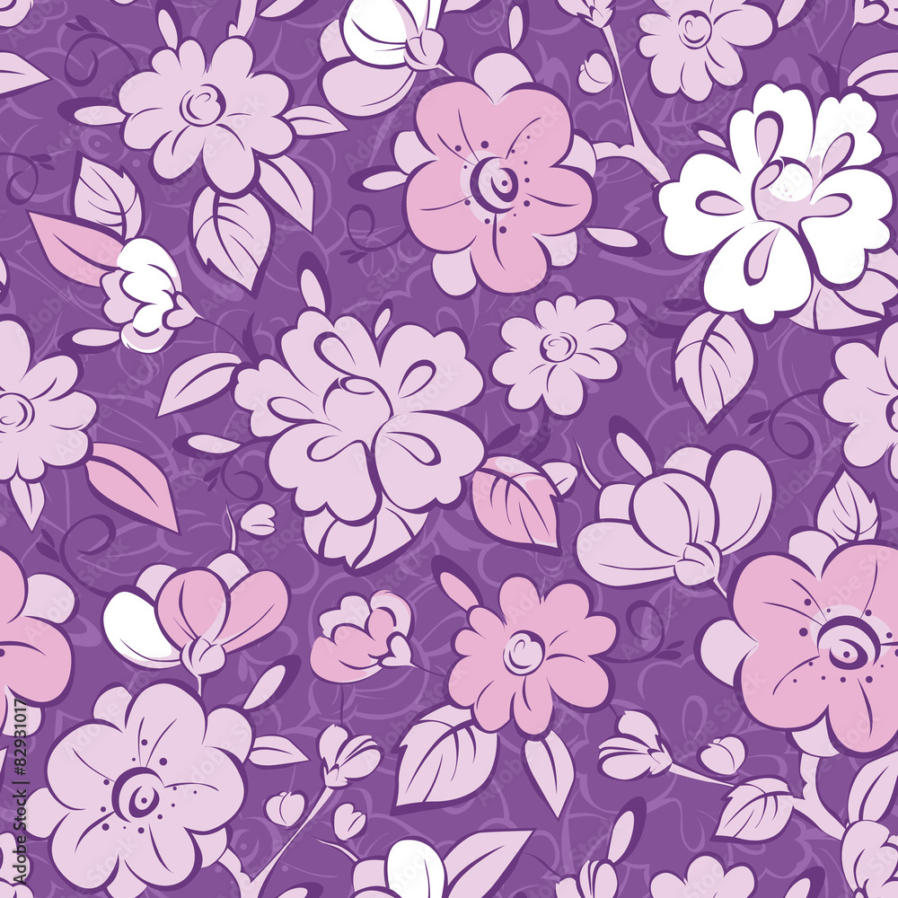 Vector purple kimono florals seamless pattern background