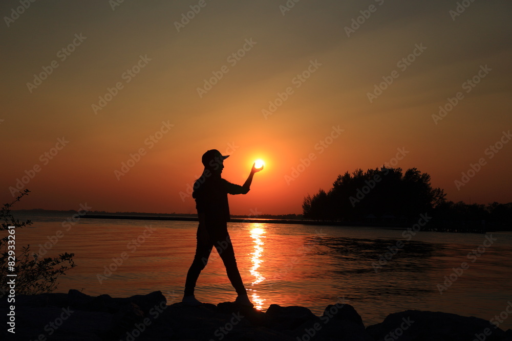 Woman in Sea Sunset