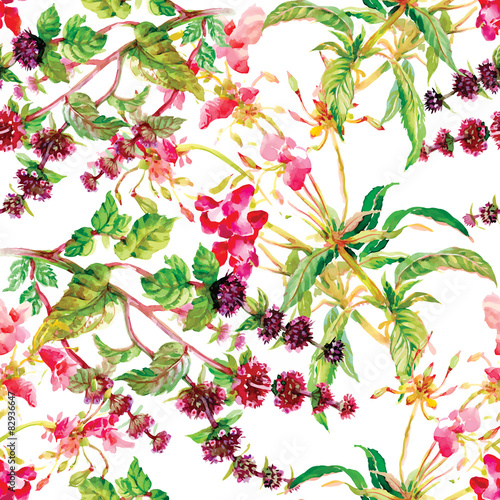 Wild flowers seamless pattern on white background