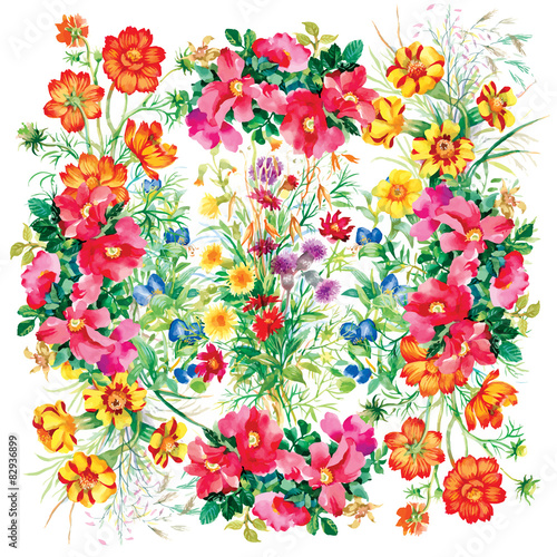 Wild flowers pattern on white background
