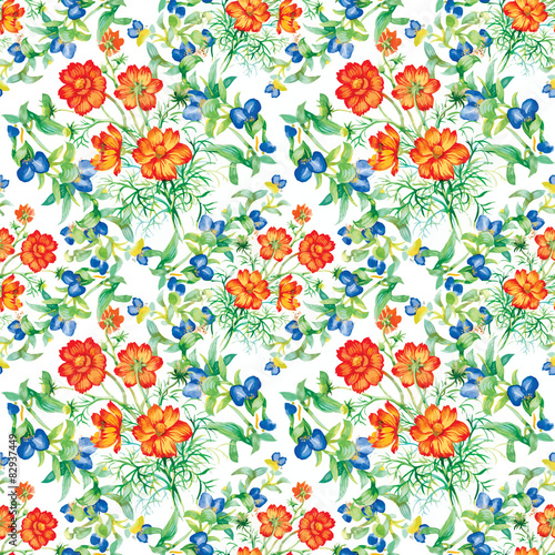 Wild flowers seamless pattern on white background