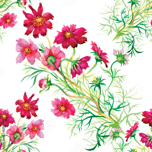 Wild flowers seamless pattern on white background