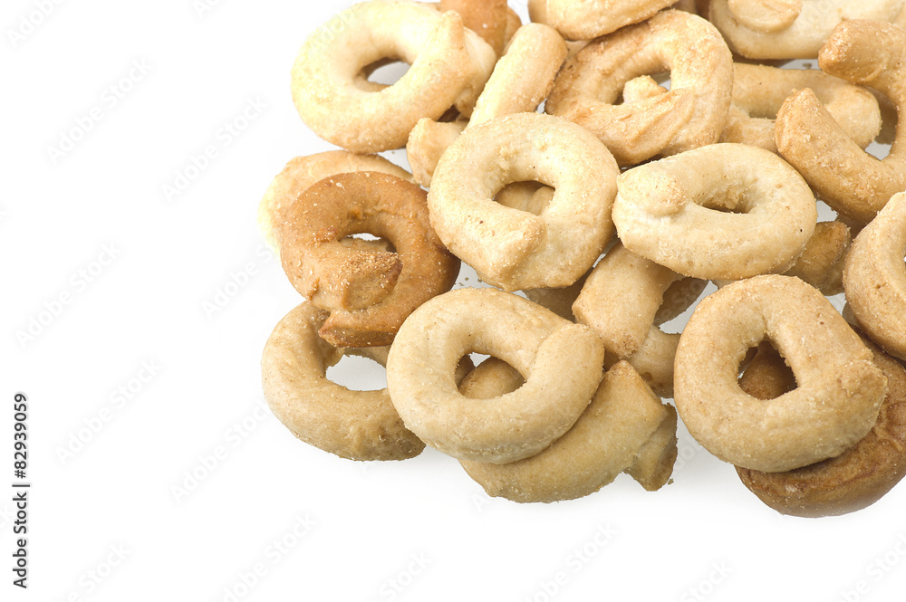 Taralli on the white,Traditional Italian snack from Puglia Taralli on the white,Traditional Italian snack from Puglia
