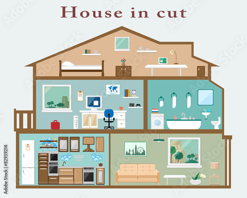 House in cut. Detailed flat style interior