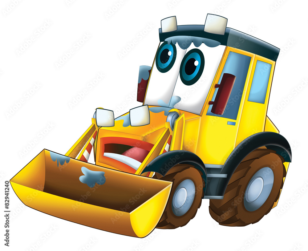 Naklejka premium Cartoon excavator - caricature - illustration