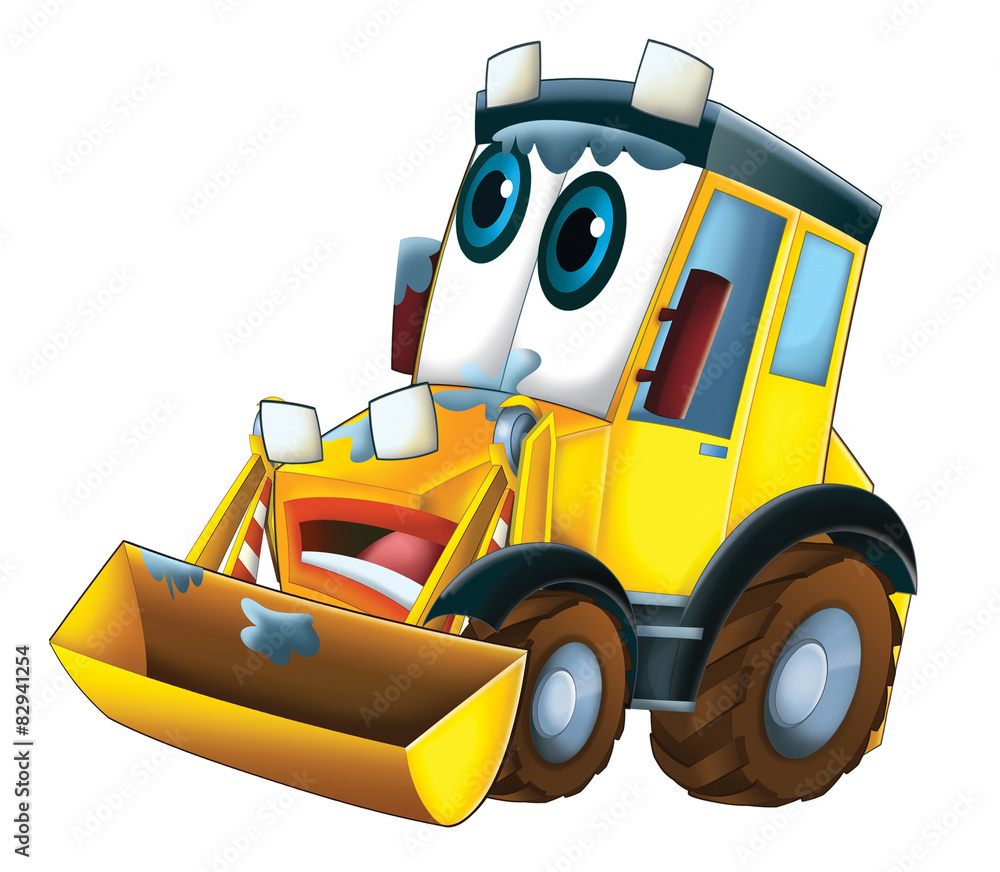 Naklejka premium Cartoon excavator - caricature - illustration 