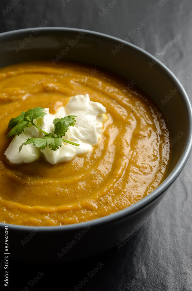 Bowl of fresh homemade sweet potato soup 