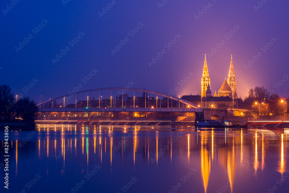 Night view of Szeged city in Hungary