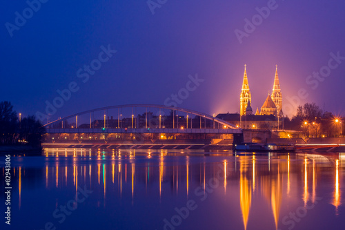 Fotografie Night view of Szeged city in Hungary