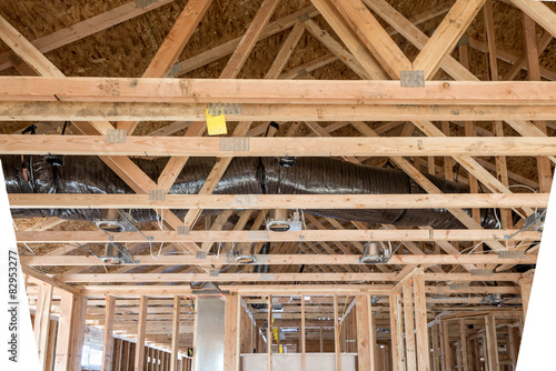 Construction rafters in the top of a new home