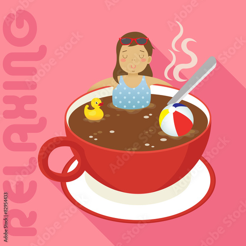 woman in red cup of hot coffee