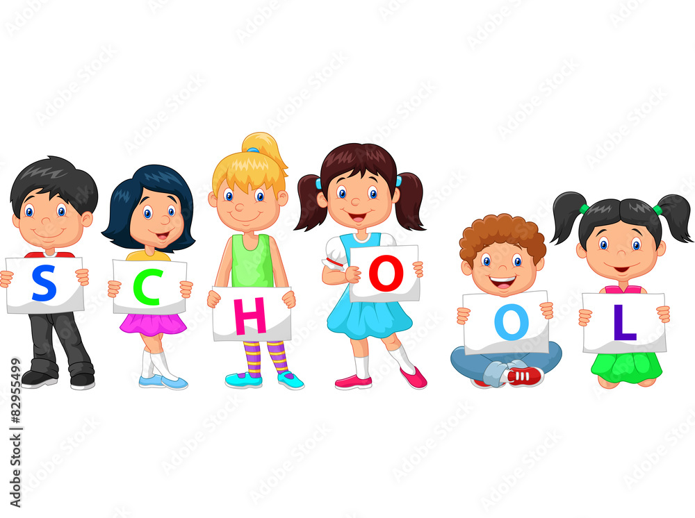 Cartoon children with blank sign Cartoon children with blank sign