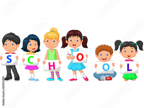 Cartoon children with blank sign