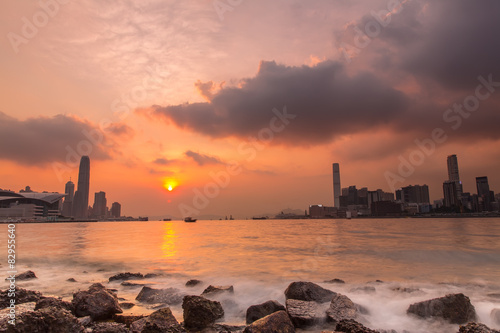 Sunset at Victoria Harbour of Hong Kong