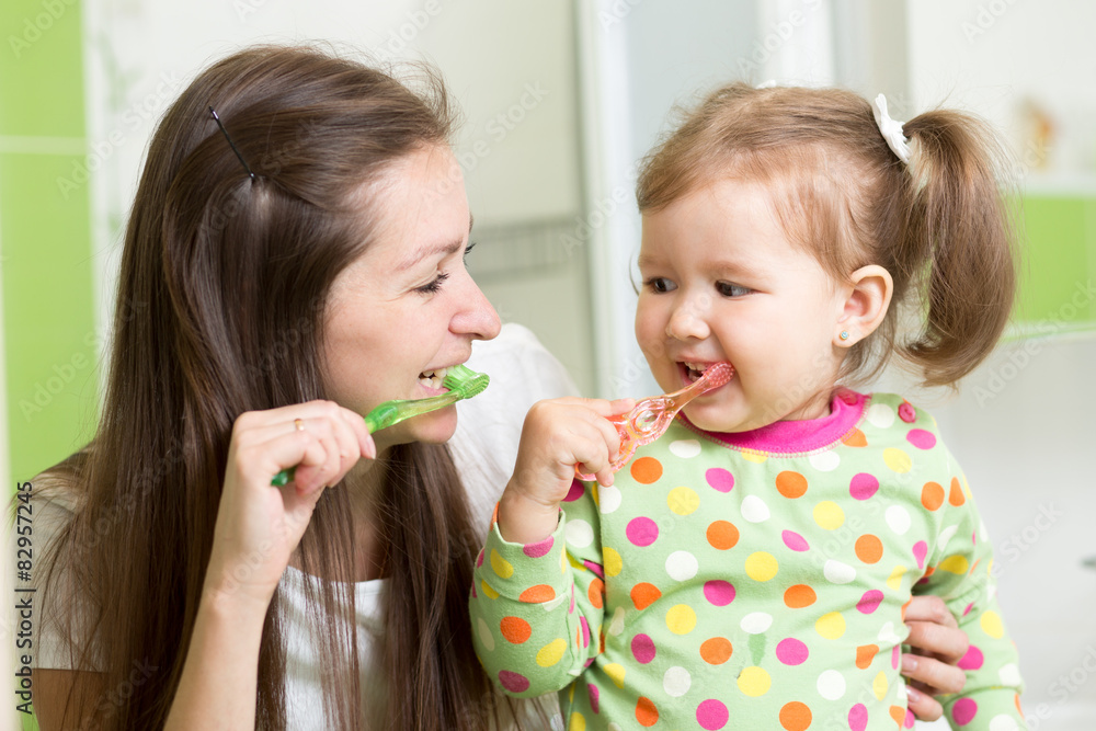 mother teaching child teeth brushing mother teaching child teeth brushing