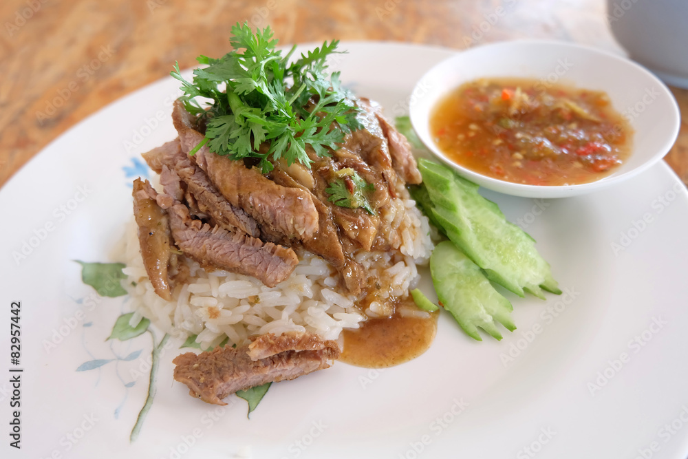 pork with rice ,thai food