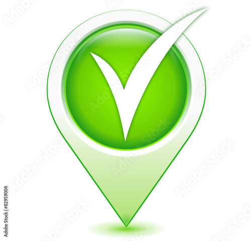 symbole validé sur marqueur géolocalisation vert