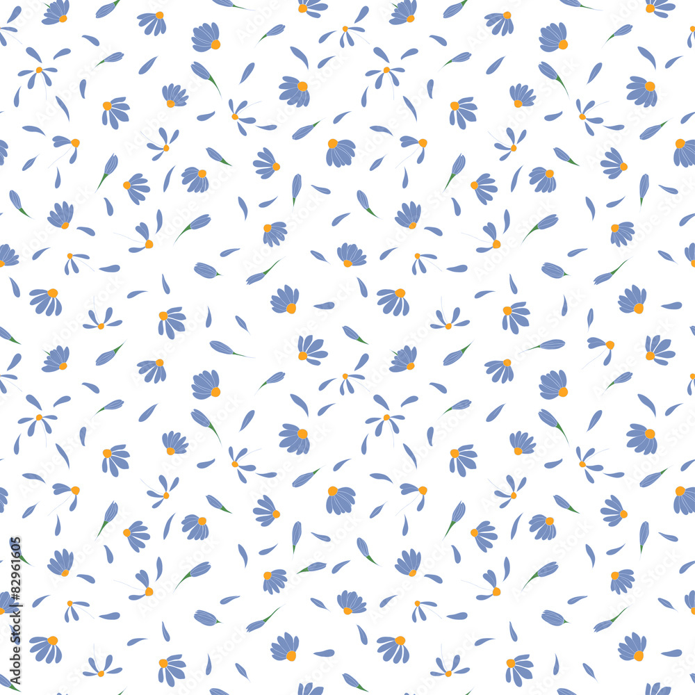 Seamless pattern with cute chamomile flowers