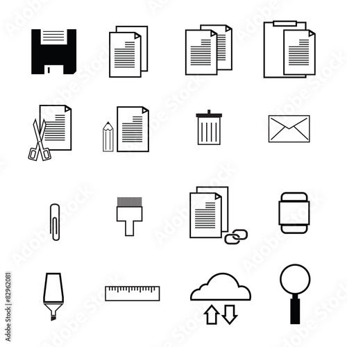 Computer command icons flat