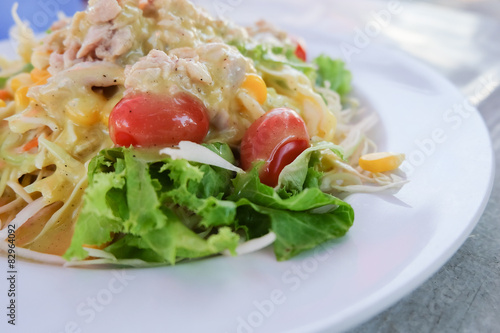 Tuna salad dish healthy food - soft focus point