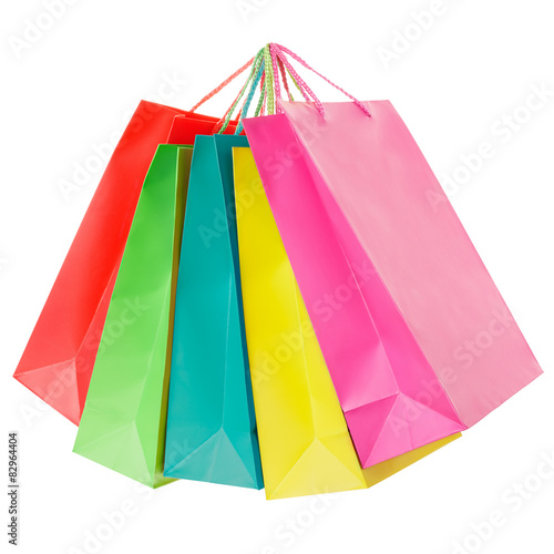 Colorful paper shopping bags isolated on white, clipping path