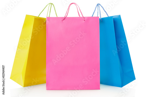 Colorful shopping bags on white, clipping path
