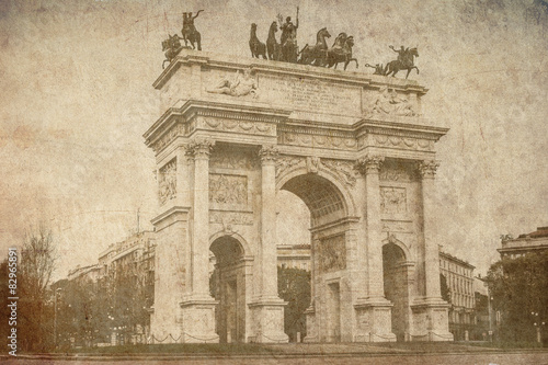 Arch of peace Milan Italy old postcard style