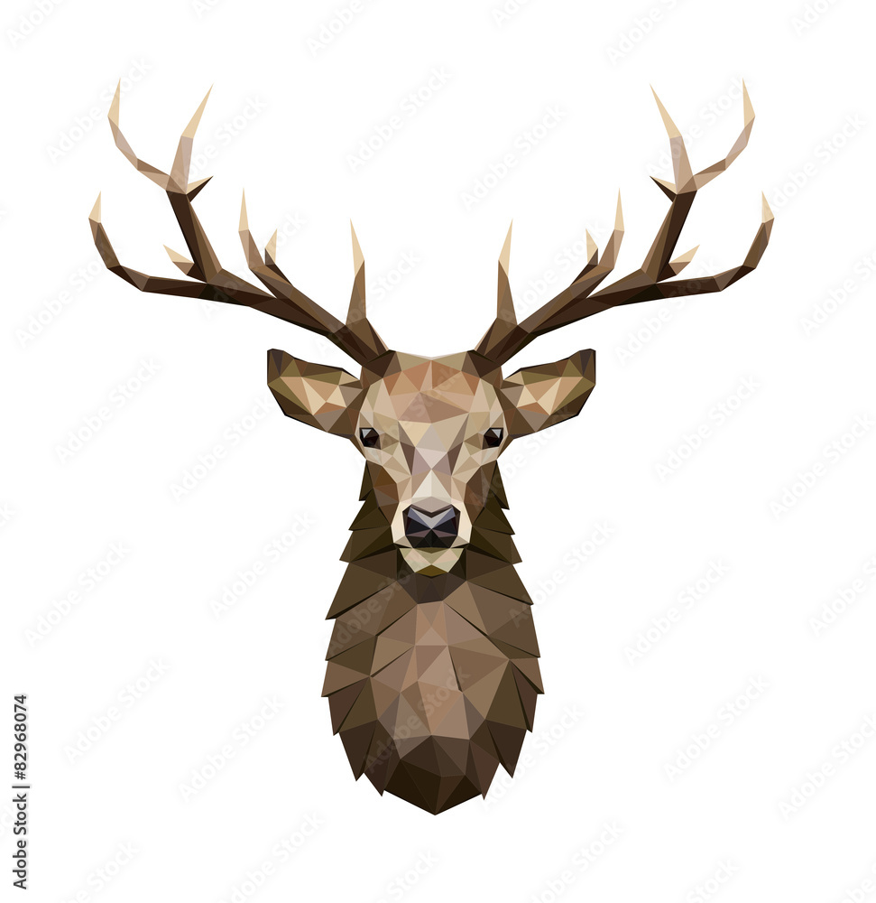 Naklejka premium Deer polygonal Illustration. Low poly deer with horns.