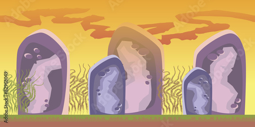 Cartoon seamless landscape with ground, rocks and sky layers