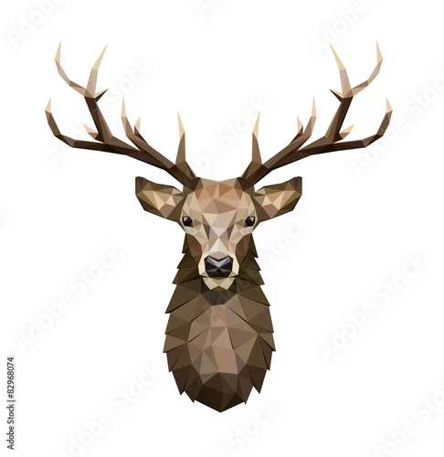 Naklejka na ścianę Ilustracja jelenia wielokąta. Jeleń Low Poly z rogami.