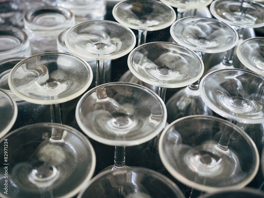 Empty wine glass in row, Party celebration abstract background